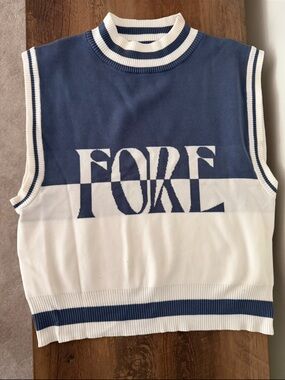FORE ALL INDIGO/WHITE GOLF Logo Knit Sleeveless Sweater Vest